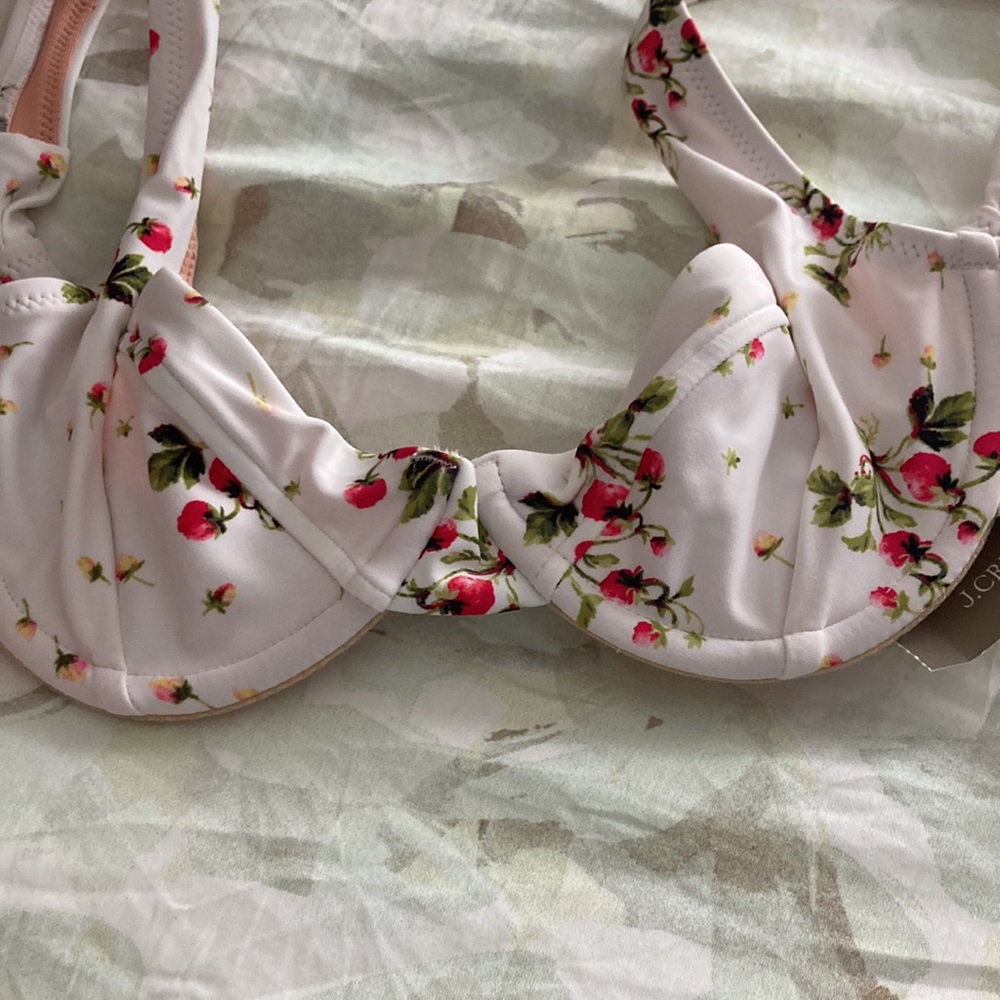 J CREW Strawberry Print Retro Style High Waist Cut Bikini Top & Bottom Set - Picture 3 of 6